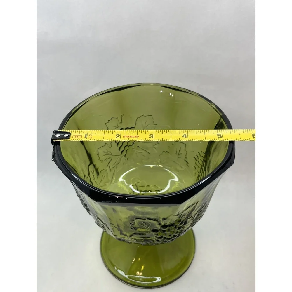Vintage Indiana Glass Compote Candy Dish Embossed Harvest Grape Avocado Green‎